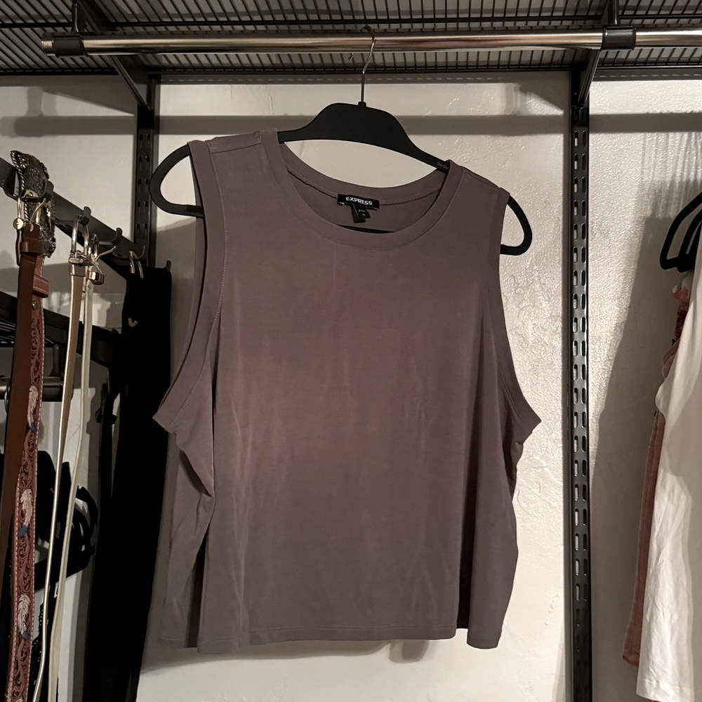 Express Silky Sueded Jersey Cropped Muscle Tank Concrete Moss Green XL
